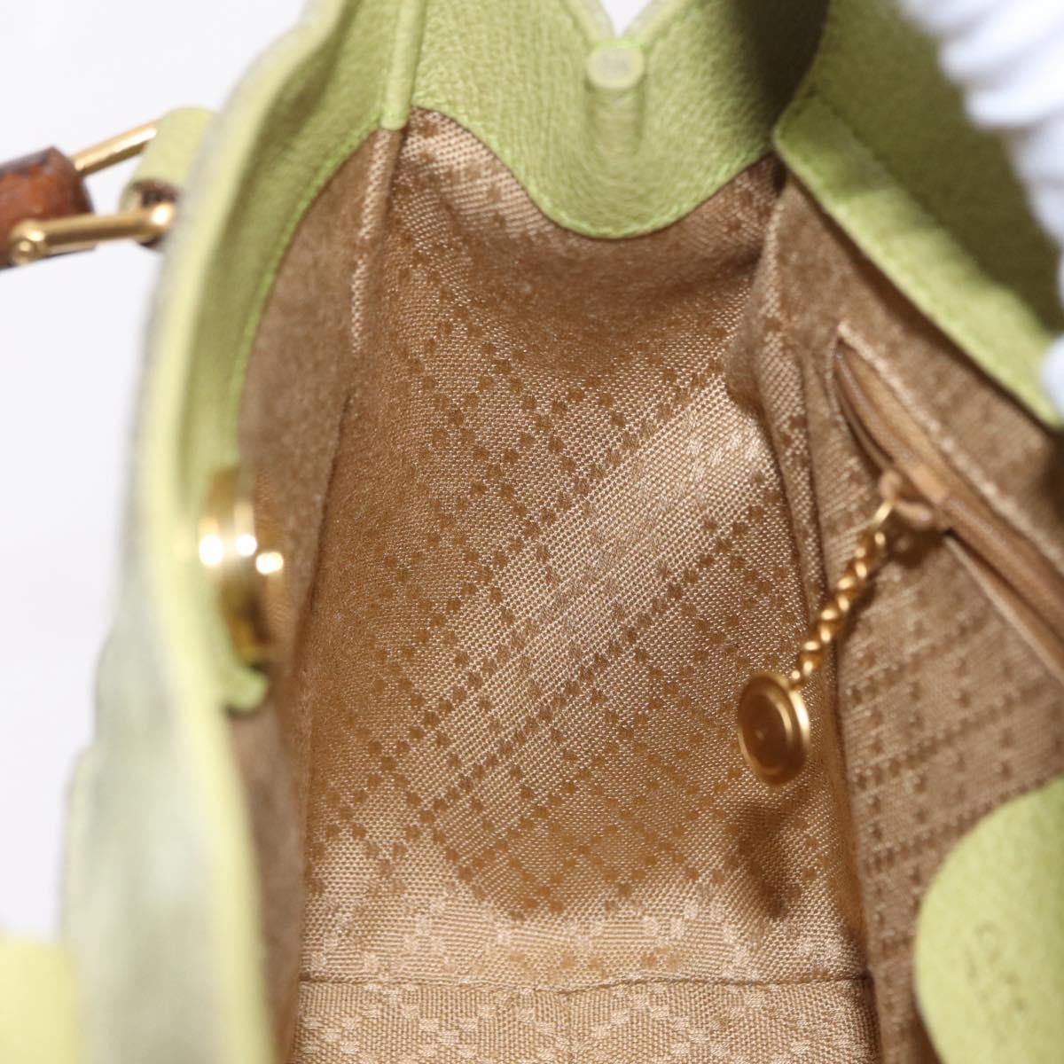 GUCCI Bamboo Hand Bag Suede 2way Green Gold 000 122 0316 Auth ep16342