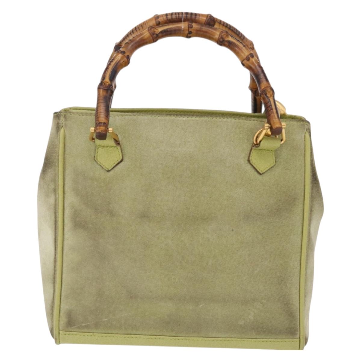 GUCCI Bamboo Hand Bag Suede 2way Green Gold 000 122 0316 Auth ep16342