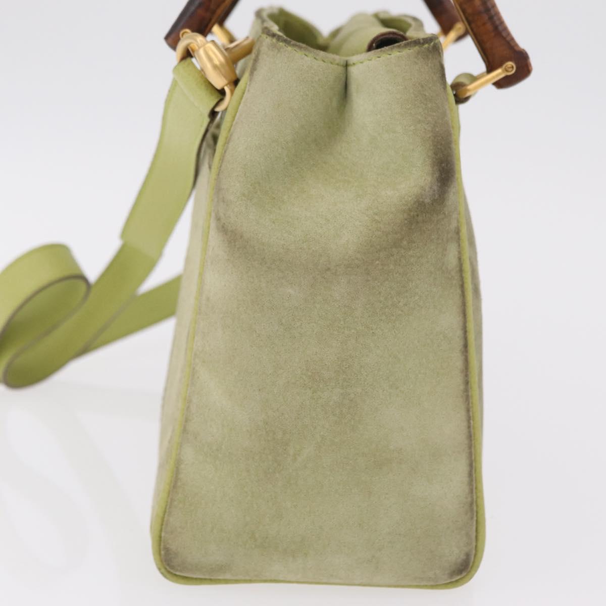 GUCCI Bamboo Hand Bag Suede 2way Green Gold 000 122 0316 Auth ep16342