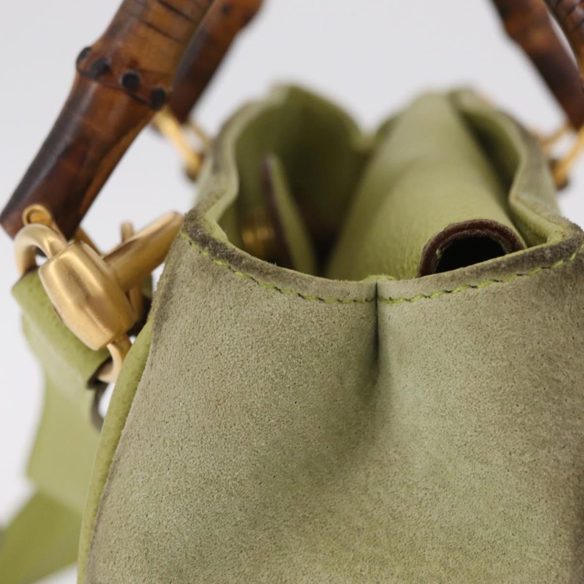 GUCCI Bamboo Hand Bag Suede 2way Green Gold 000 122 0316 Auth ep16342