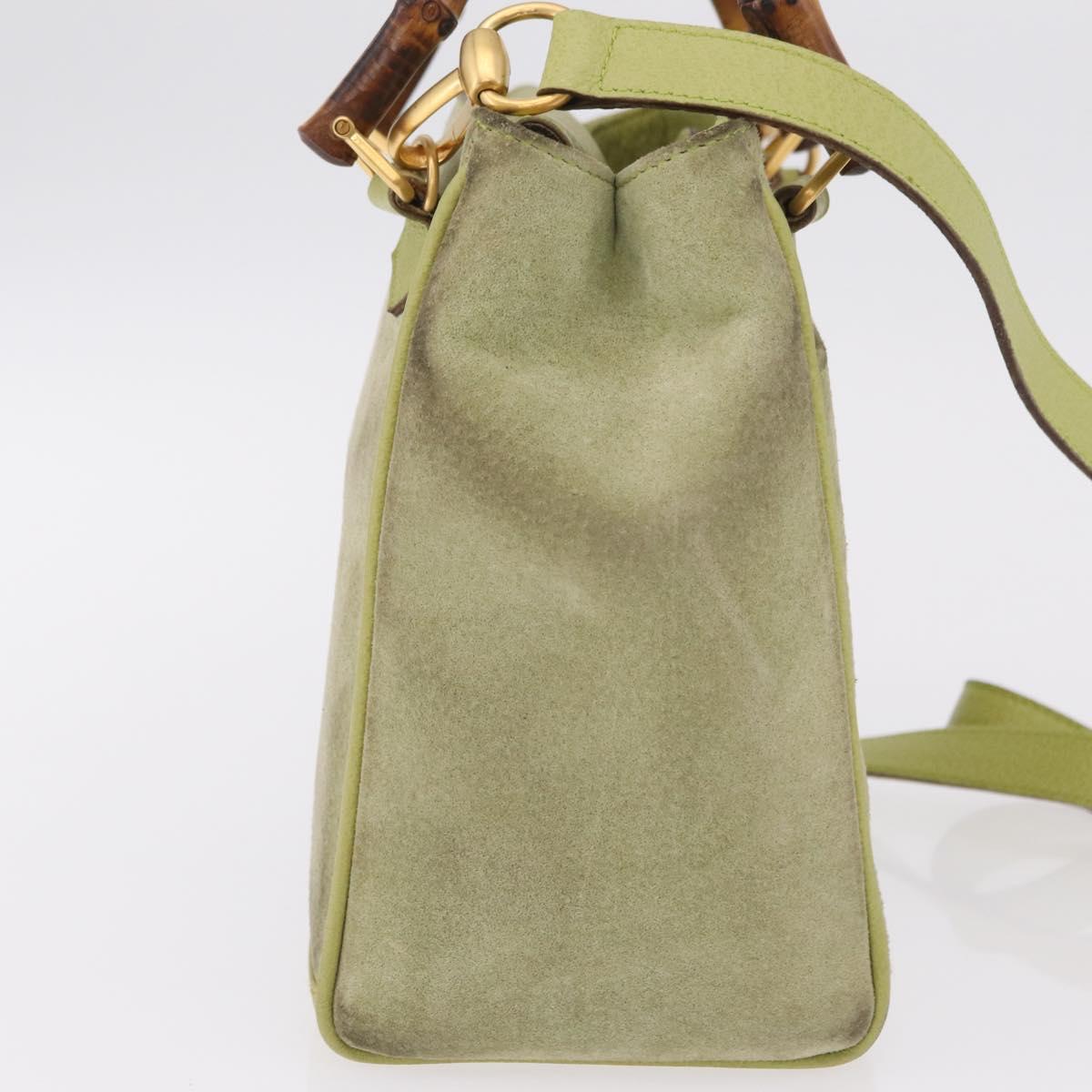 GUCCI Bamboo Hand Bag Suede 2way Green Gold 000 122 0316 Auth ep16342