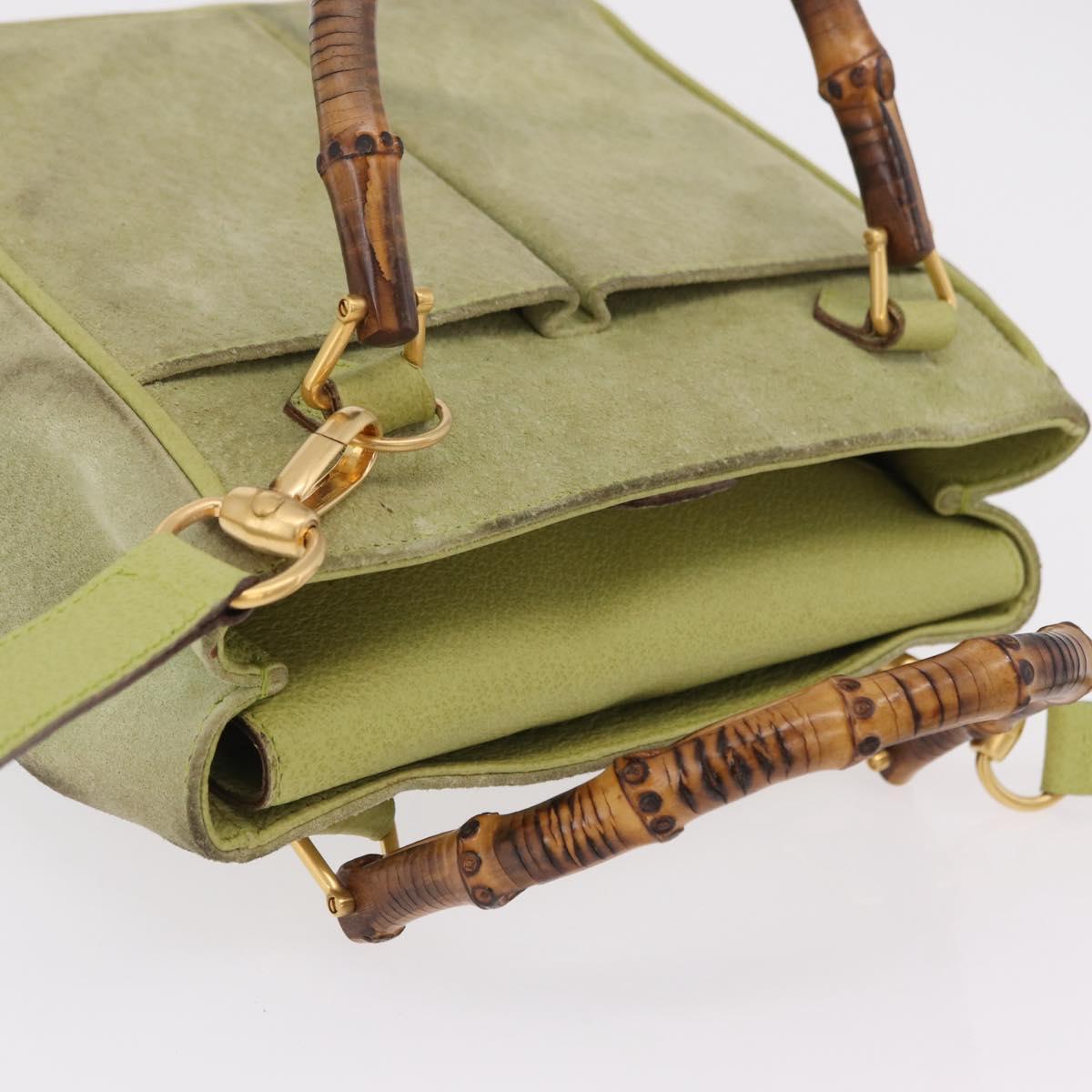 GUCCI Bamboo Hand Bag Suede 2way Green Gold 000 122 0316 Auth ep16342