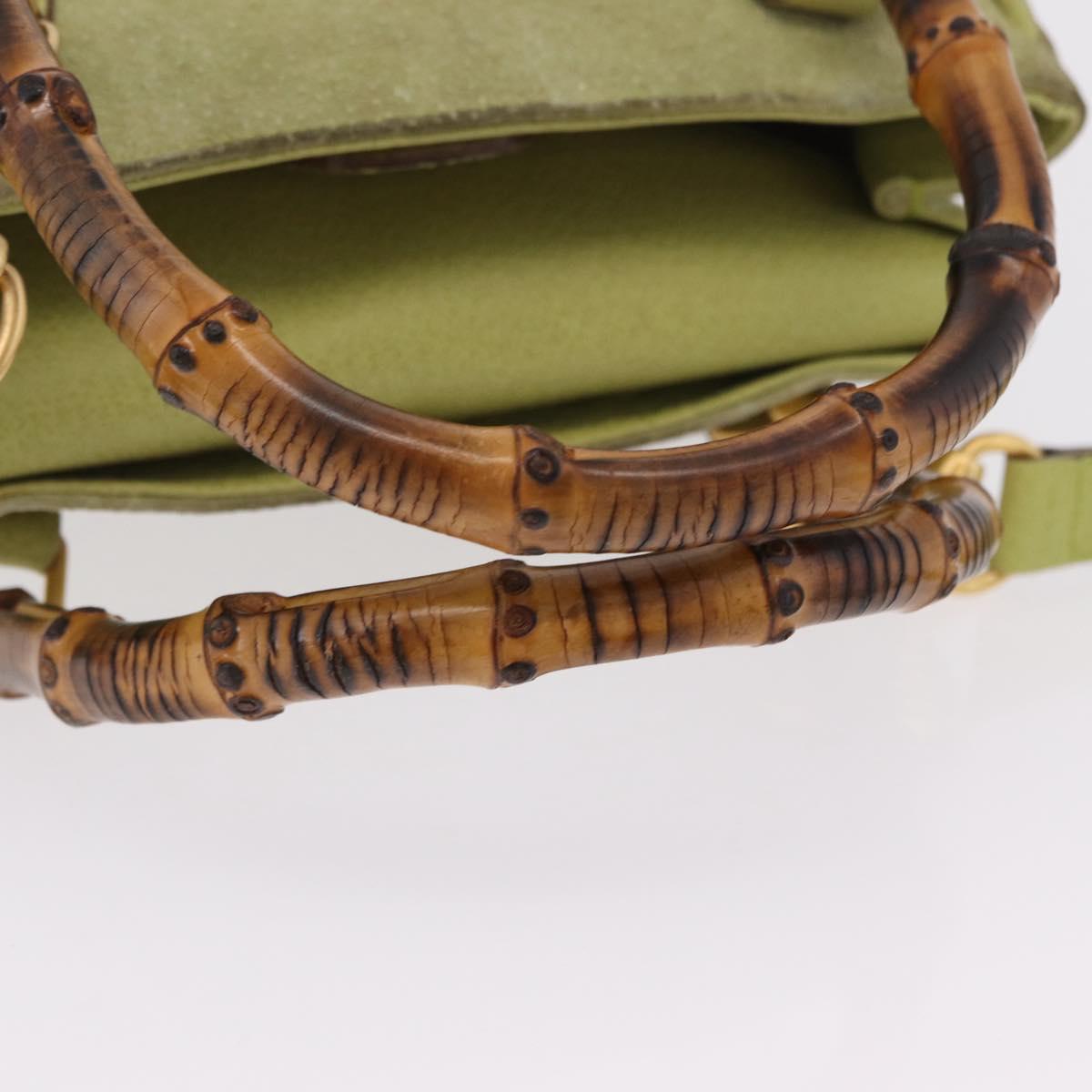 GUCCI Bamboo Hand Bag Suede 2way Green Gold 000 122 0316 Auth ep16342