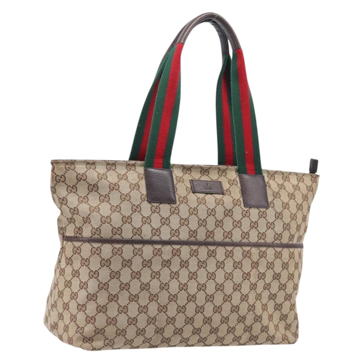 GUCCI GG Canvas Web Sherry Line Tote Bag Beige 155524 Auth ep16356A