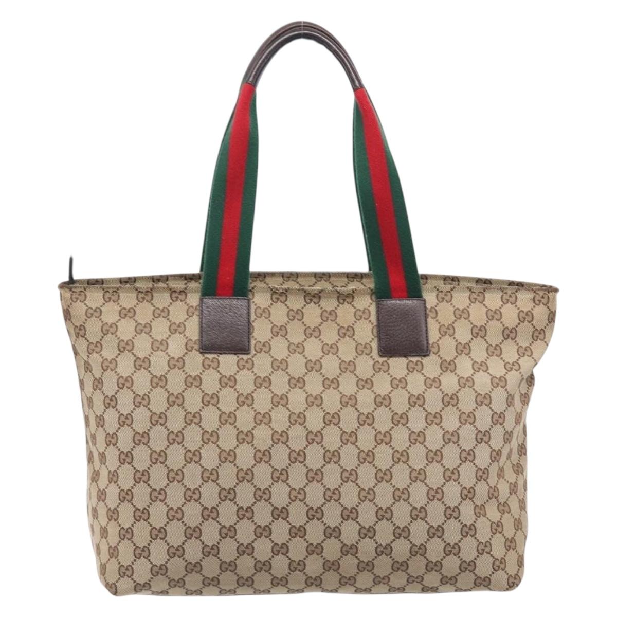 GUCCI GG Canvas Web Sherry Line Tote Bag Beige 155524 Auth ep16356A