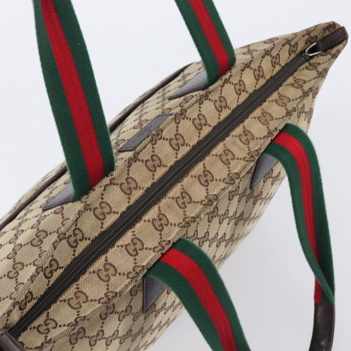 GUCCI GG Canvas Web Sherry Line Tote Bag Beige 155524 Auth ep16356A