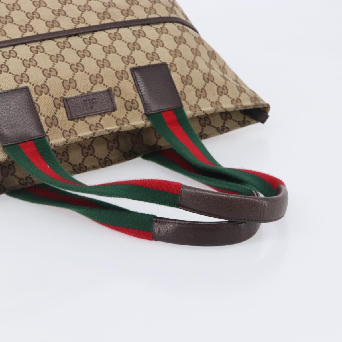 GUCCI GG Canvas Web Sherry Line Tote Bag Beige 155524 Auth ep16356A