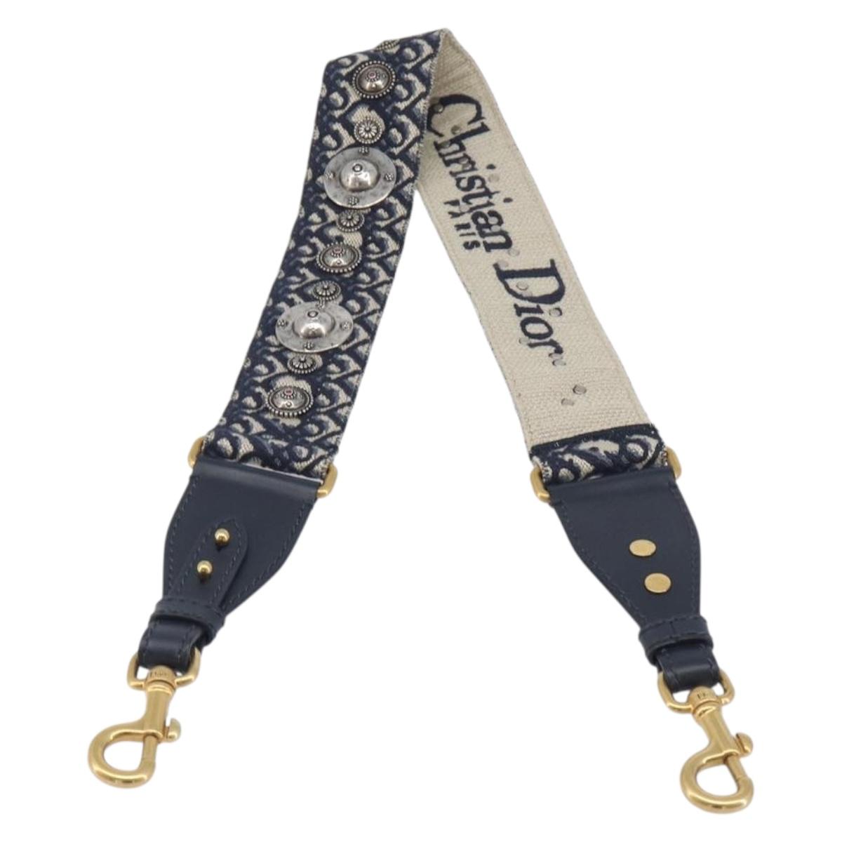 Christian Dior Trotter Canvas Shoulder Strap 37"" Navy Gold Silver Auth ep16365