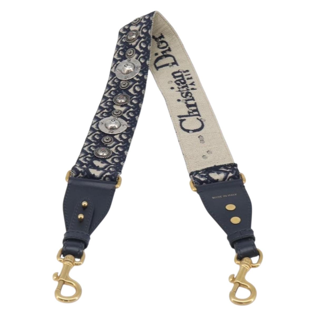 Christian Dior Trotter Canvas Shoulder Strap 37"" Navy Gold Silver Auth ep16365