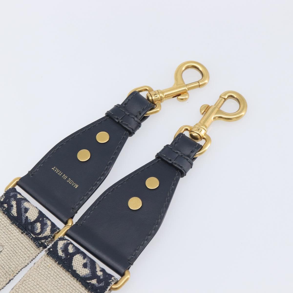 Christian Dior Trotter Canvas Shoulder Strap 37"" Navy Gold Silver Auth ep16365