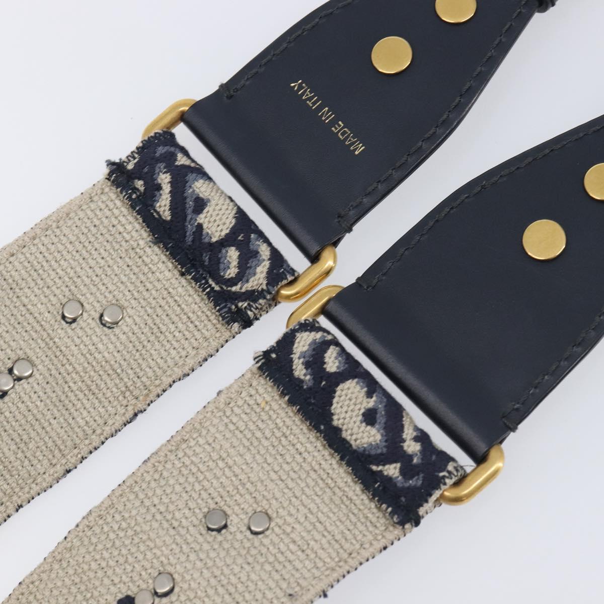 Christian Dior Trotter Canvas Shoulder Strap 37"" Navy Gold Silver Auth ep16365