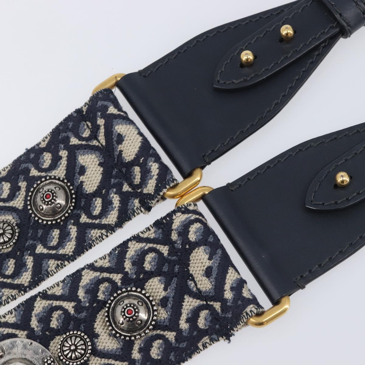 Christian Dior Trotter Canvas Shoulder Strap 37"" Navy Gold Silver Auth ep16365