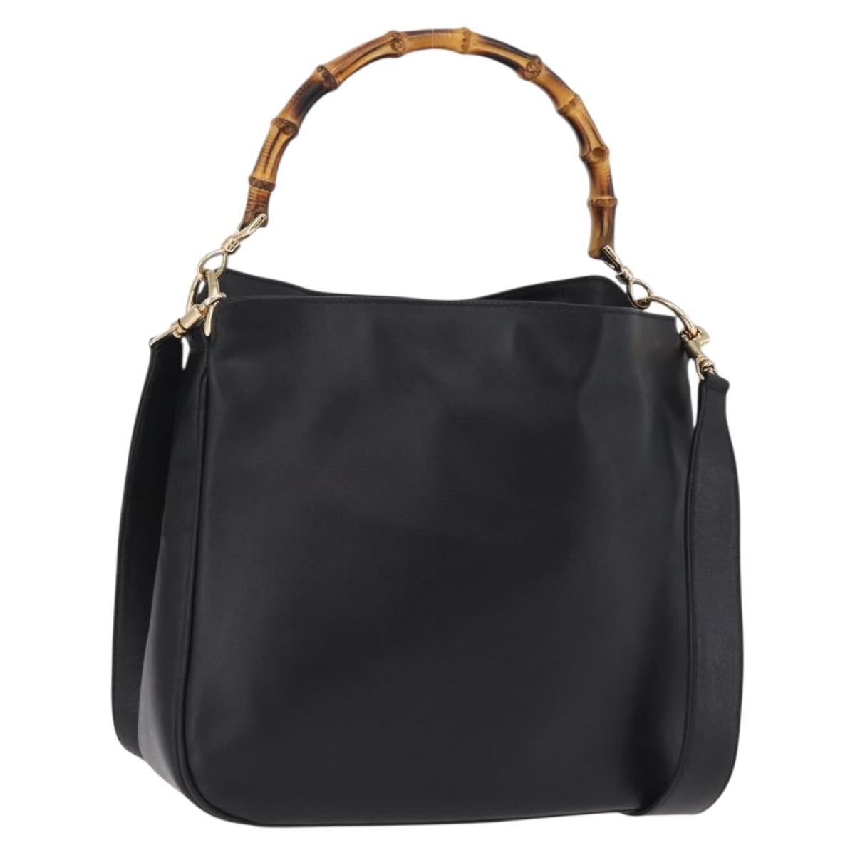 GUCCI Bamboo Hand Bag Leather 2way Black Gold 001 1638 Auth ep16370