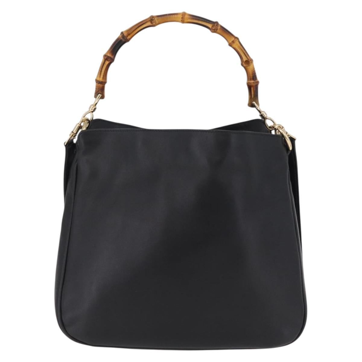 GUCCI Bamboo Hand Bag Leather 2way Black Gold 001 1638 Auth ep16370