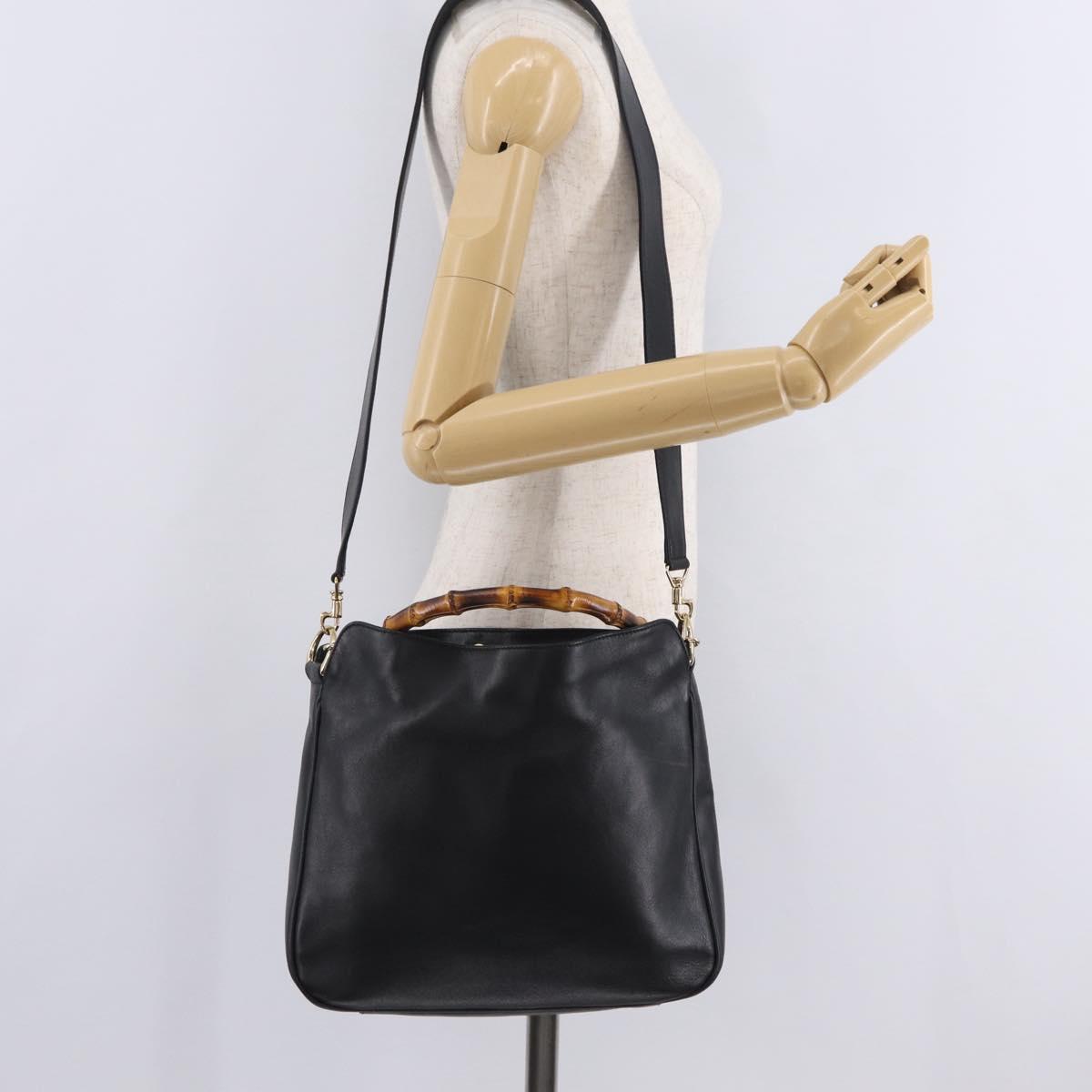 GUCCI Bamboo Hand Bag Leather 2way Black Gold 001 1638 Auth ep16370