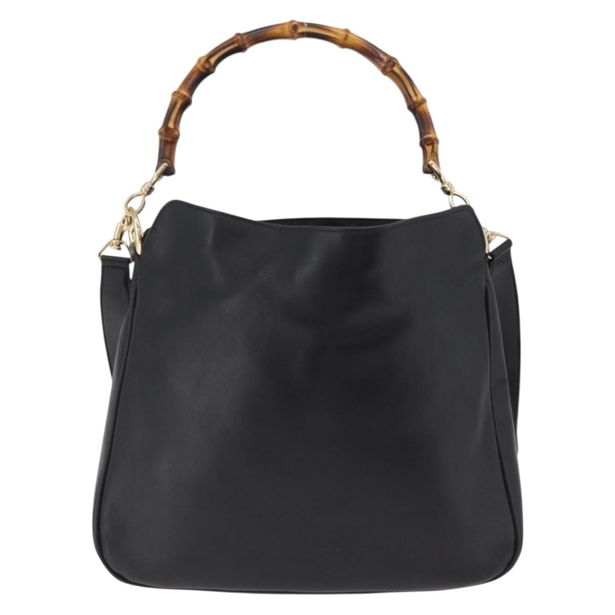GUCCI Bamboo Hand Bag Leather 2way Black Gold 001 1638 Auth ep16370