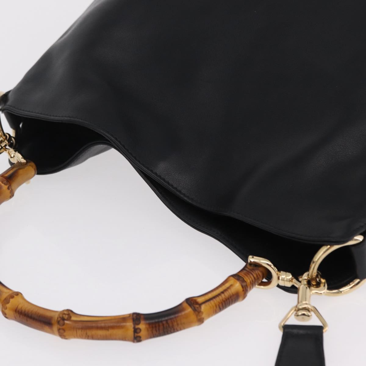 GUCCI Bamboo Hand Bag Leather 2way Black Gold 001 1638 Auth ep16370