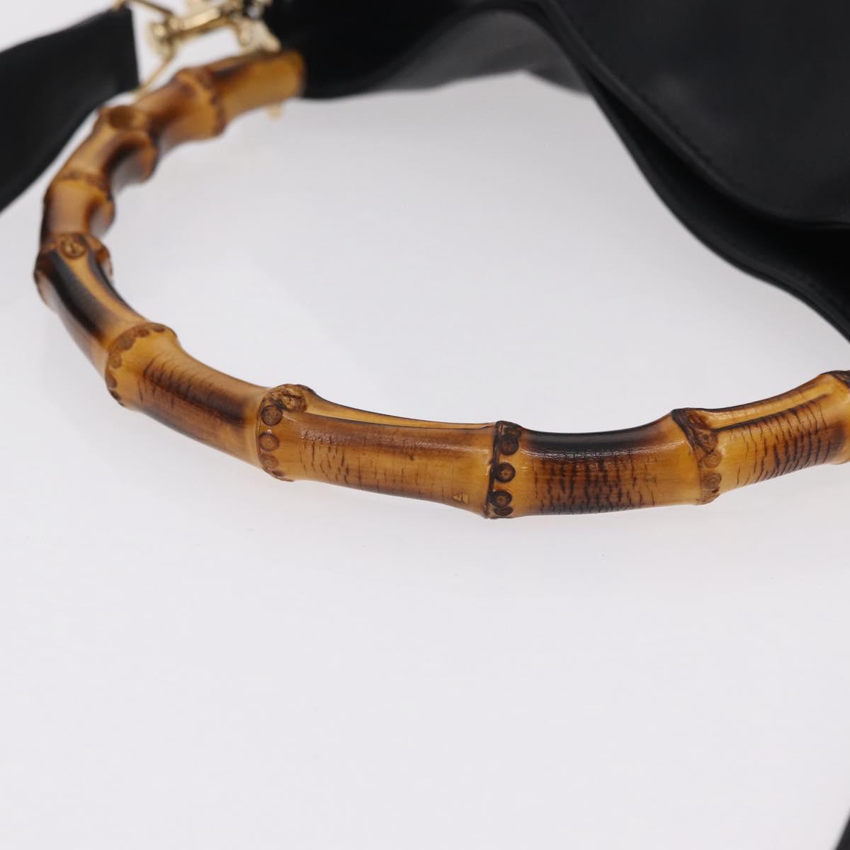 GUCCI Bamboo Hand Bag Leather 2way Black Gold 001 1638 Auth ep16370