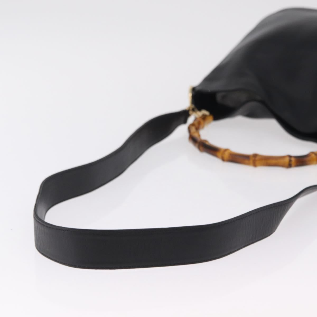 GUCCI Bamboo Hand Bag Leather 2way Black Gold 001 1638 Auth ep16370