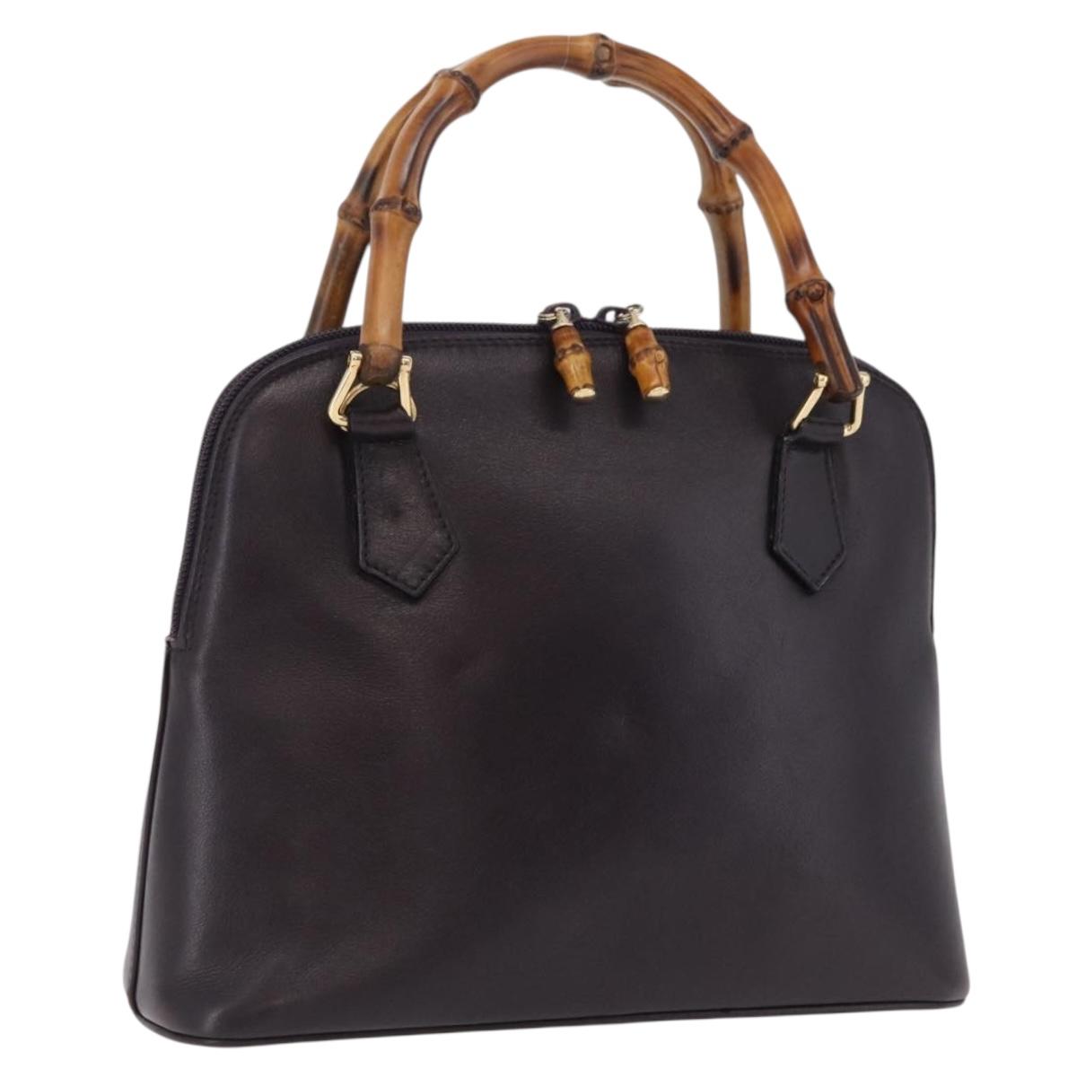 GUCCI Bamboo Hand Bag Leather Purple Gold 000 1186 Auth ep16375