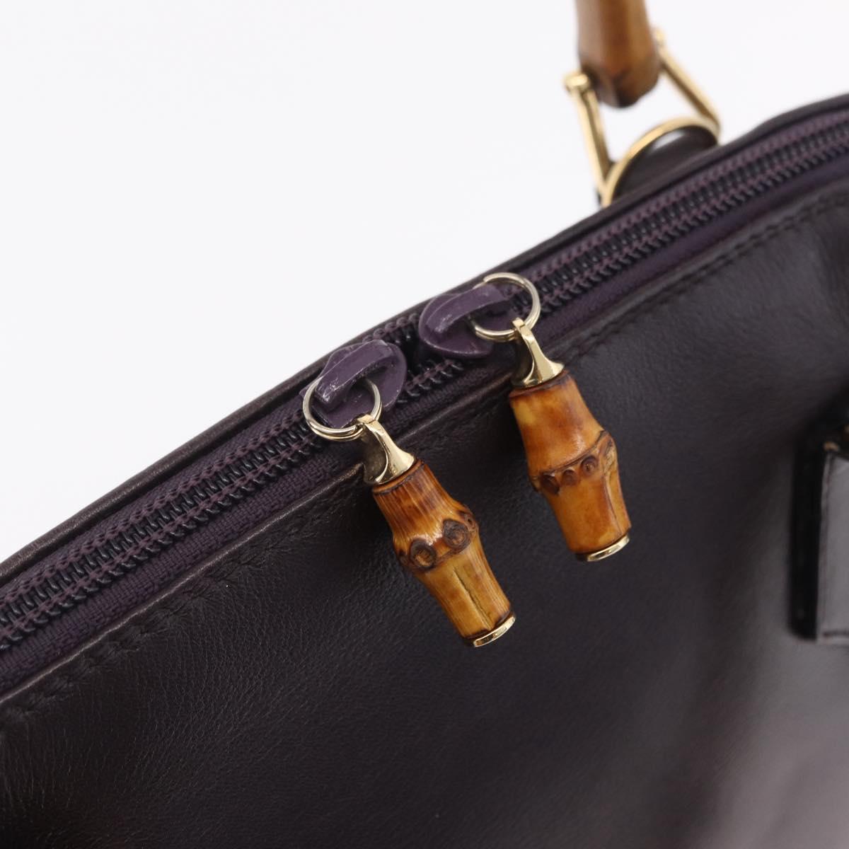 GUCCI Bamboo Hand Bag Leather Purple Gold 000 1186 Auth ep16375