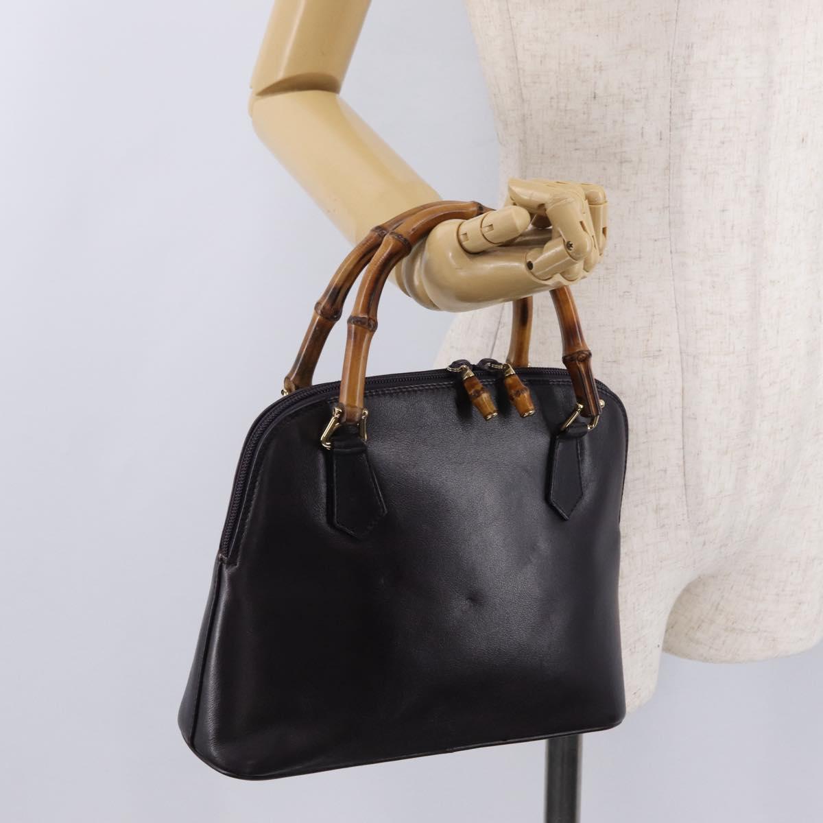 GUCCI Bamboo Hand Bag Leather Purple Gold 000 1186 Auth ep16375