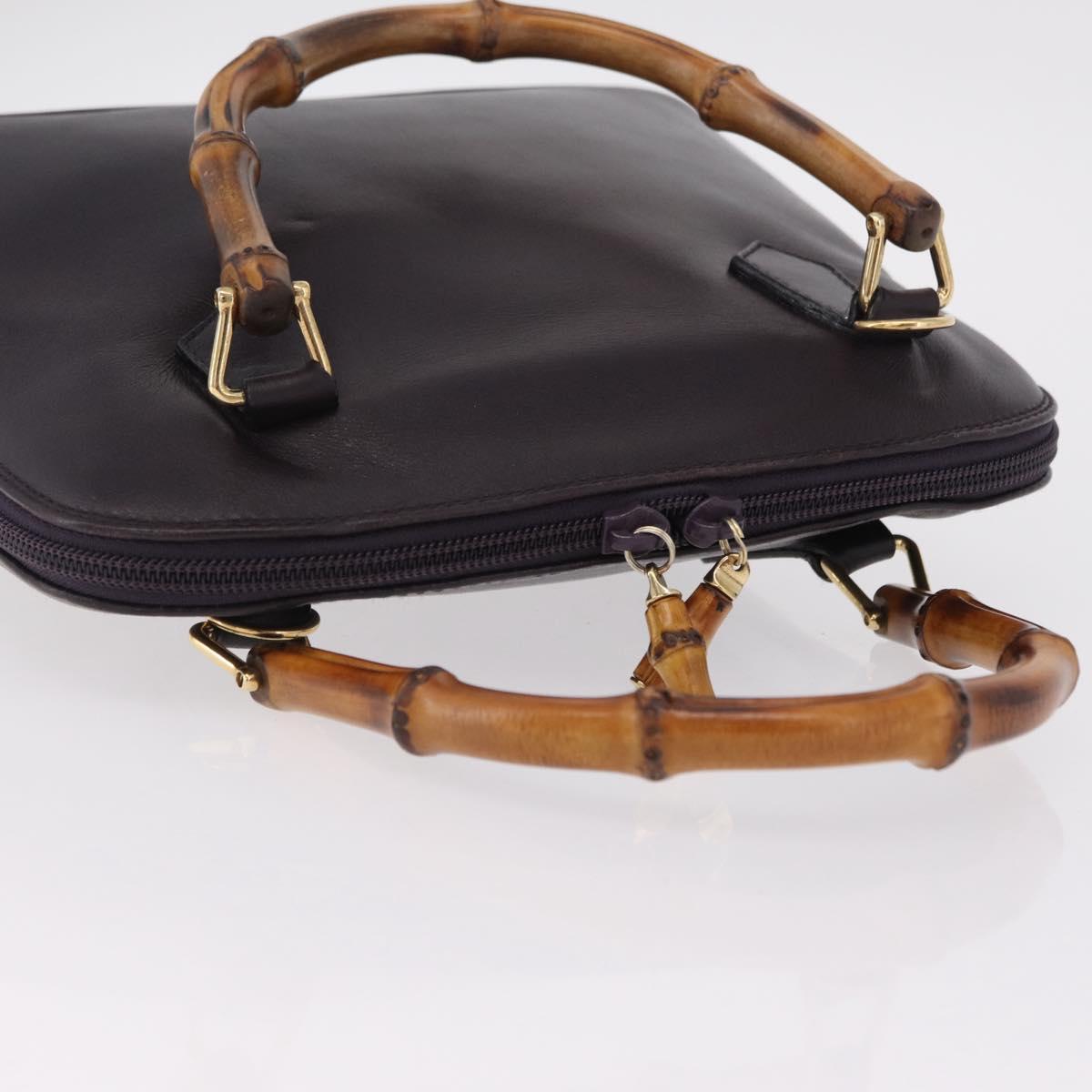 GUCCI Bamboo Hand Bag Leather Purple Gold 000 1186 Auth ep16375