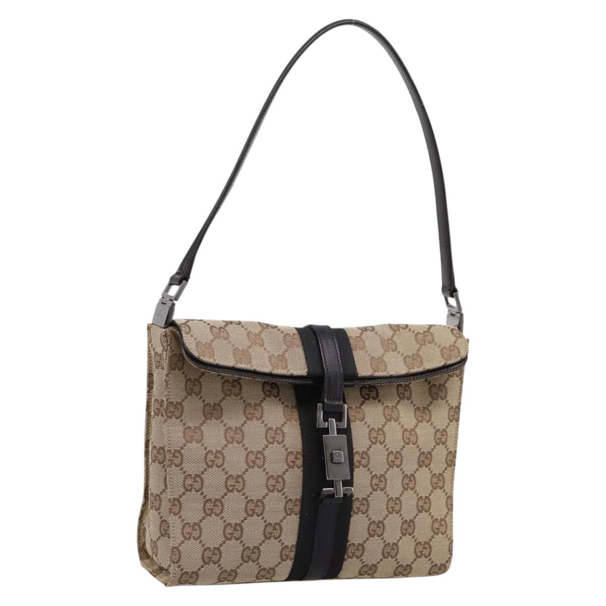 GUCCI GG Canvas Jackie Shoulder Bag Beige Silver 001 3734 Auth ep16380V