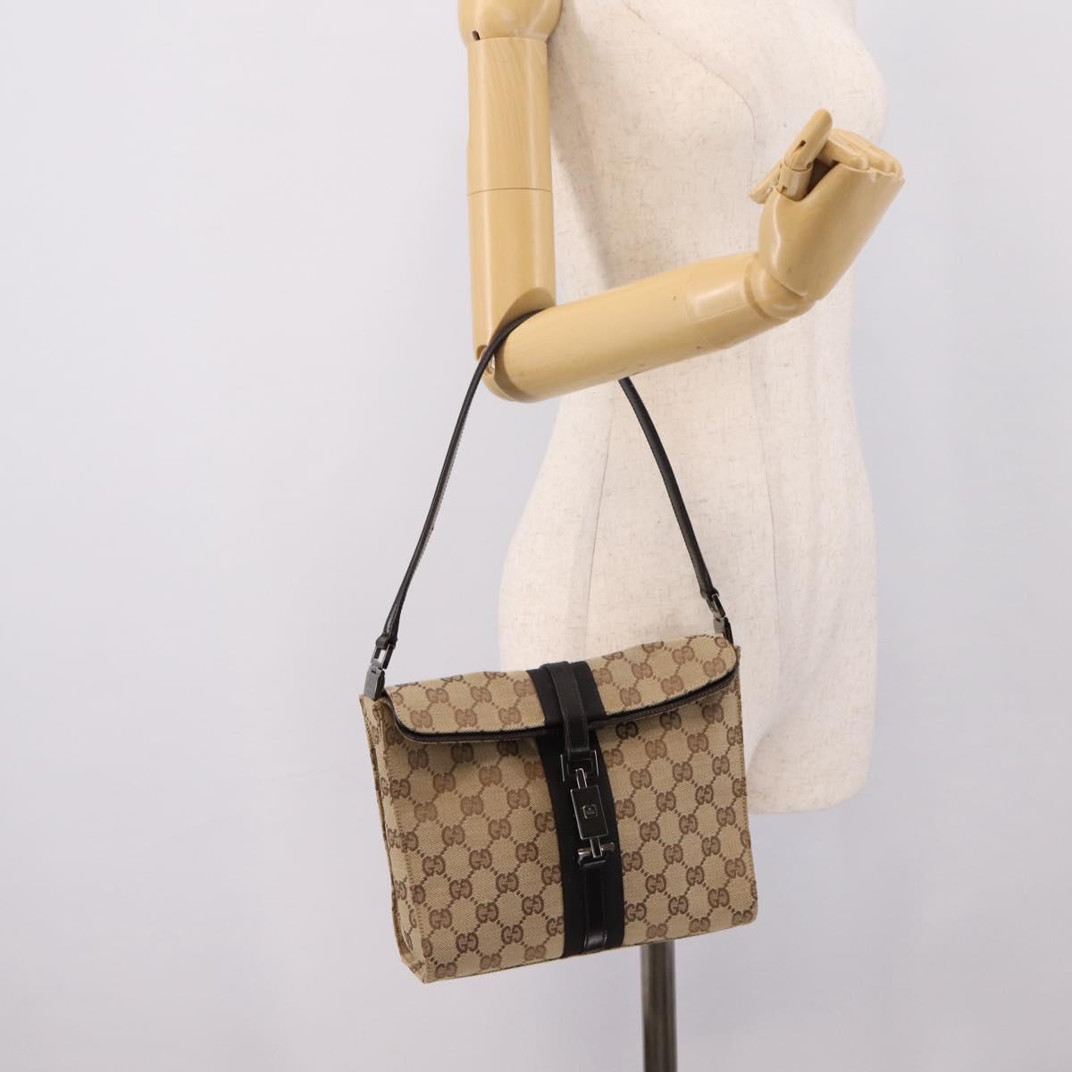GUCCI GG Canvas Jackie Shoulder Bag Beige Silver 001 3734 Auth ep16380V
