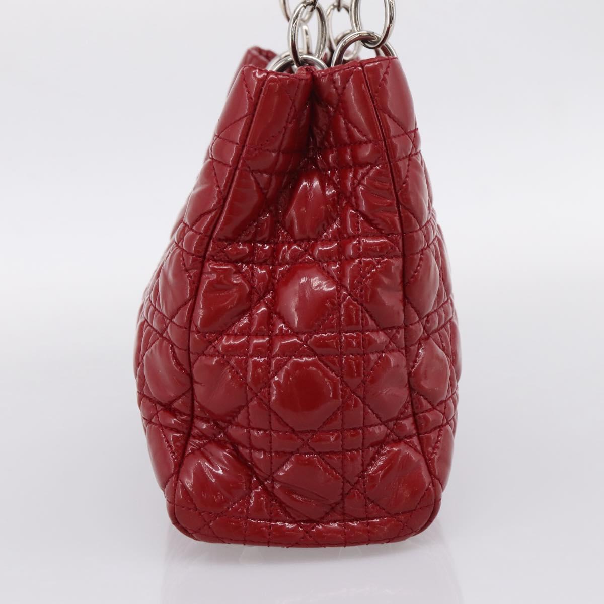 Christian Dior Canage Hand Bag Patent Leather Red Silver Auth ep16385