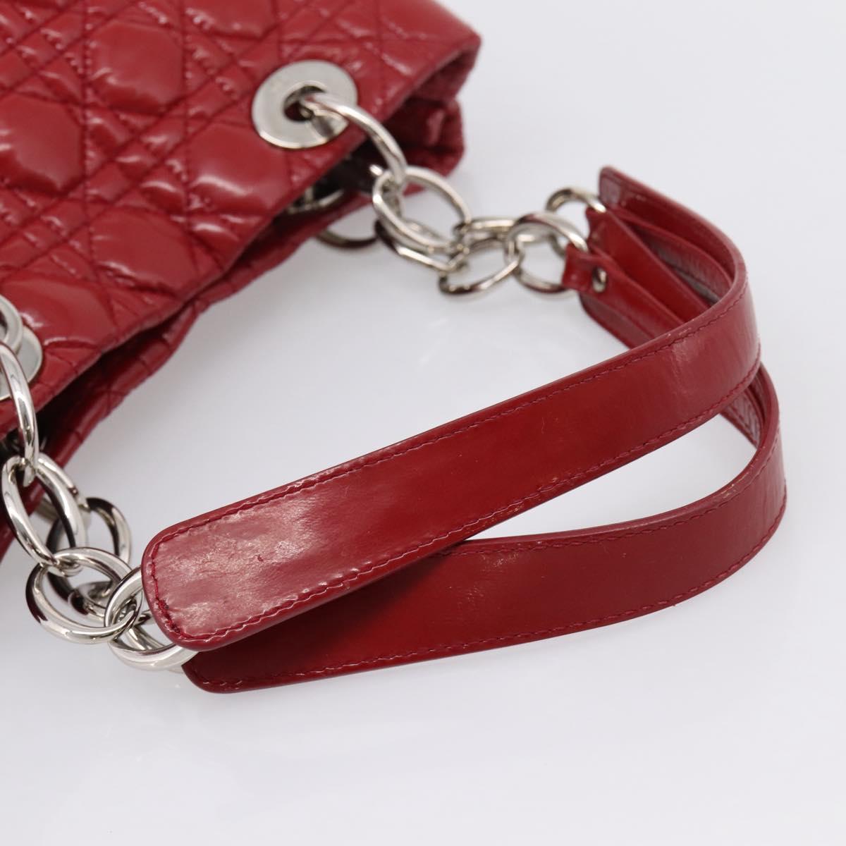 Christian Dior Canage Hand Bag Patent Leather Red Silver Auth ep16385