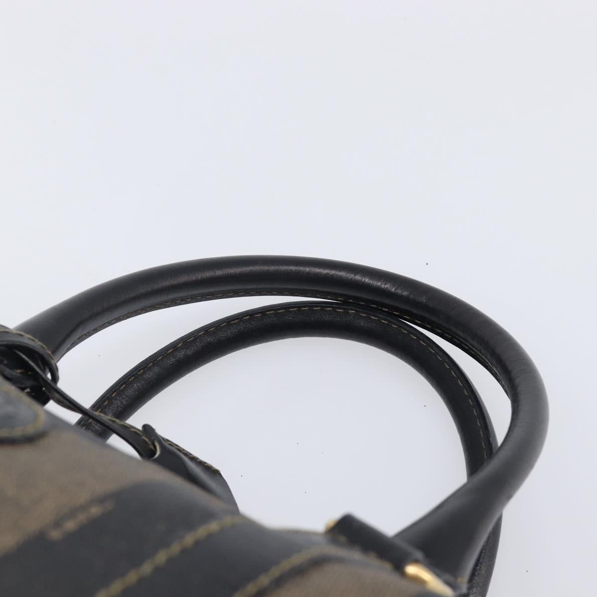 FENDI Pecan Canvas Hand Bag PVC Black Brown Auth ep16390