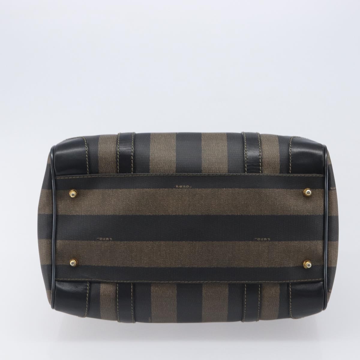 FENDI Pecan Canvas Hand Bag PVC Black Brown Auth ep16390