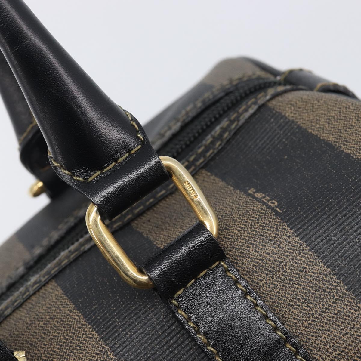 FENDI Pecan Canvas Hand Bag PVC Black Brown Auth ep16390