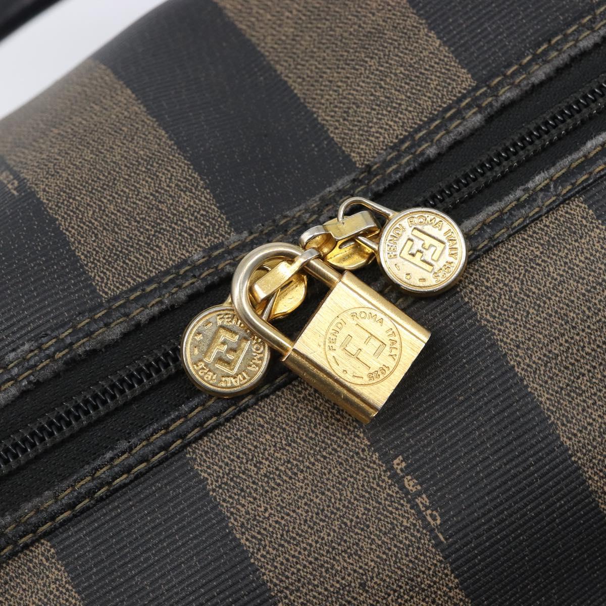 FENDI Pecan Canvas Hand Bag PVC Black Brown Auth ep16390