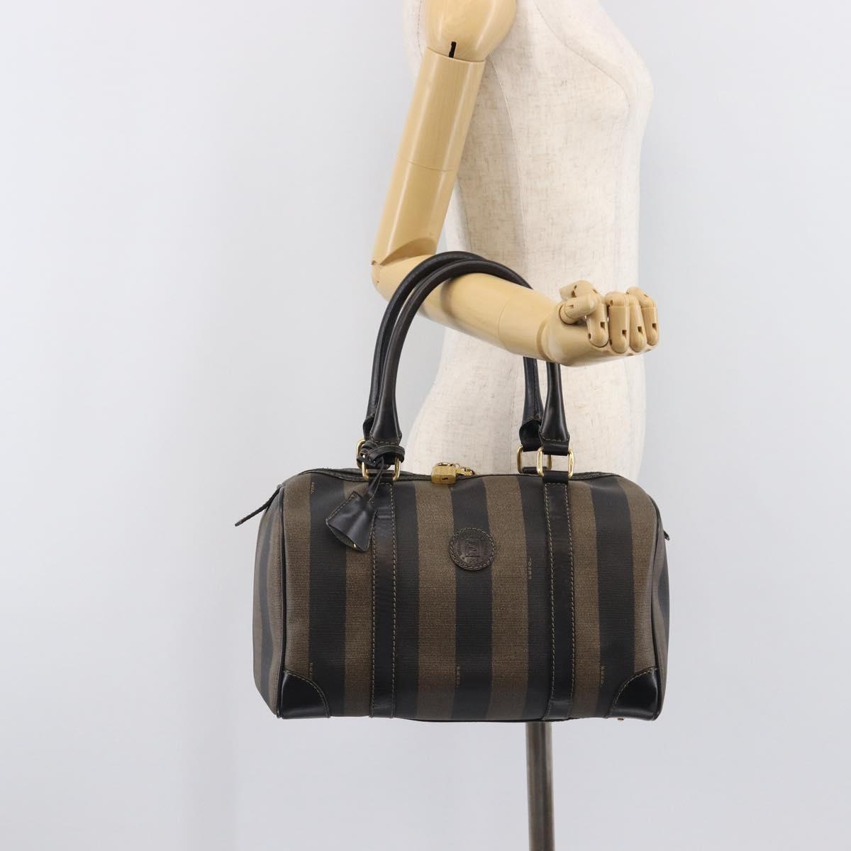FENDI Pecan Canvas Hand Bag PVC Black Brown Auth ep16390