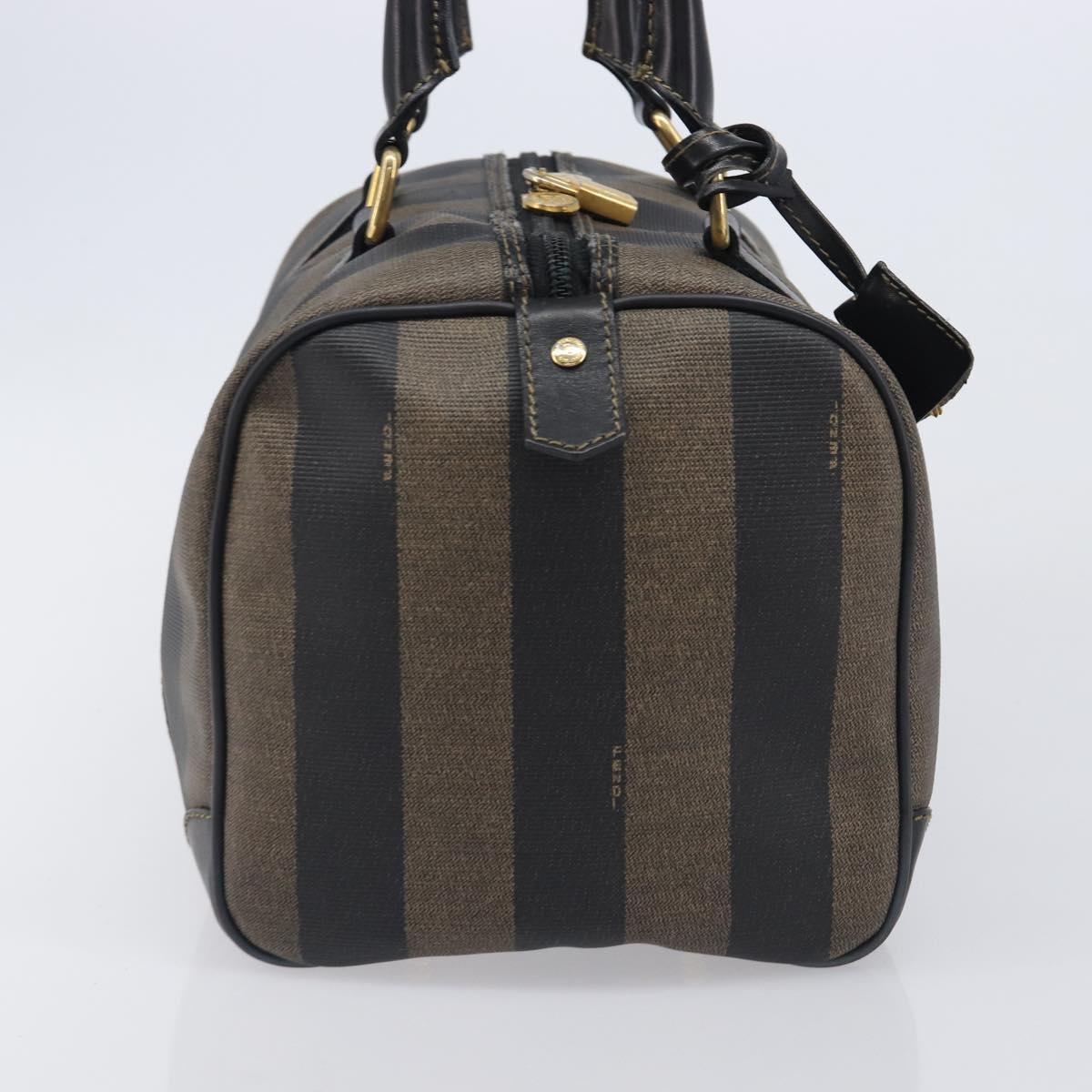 FENDI Pecan Canvas Hand Bag PVC Black Brown Auth ep16390