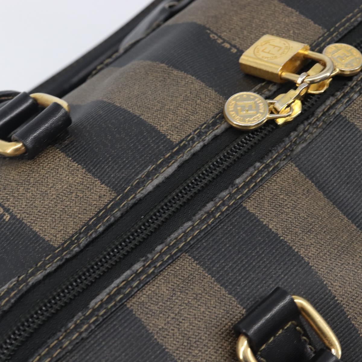 FENDI Pecan Canvas Hand Bag PVC Black Brown Auth ep16390
