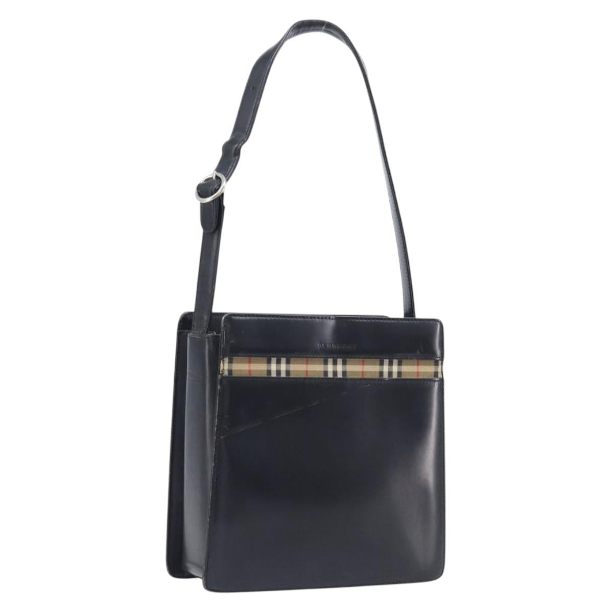 BURBERRY Hand Bag Leather Black Silver Auth ep16391