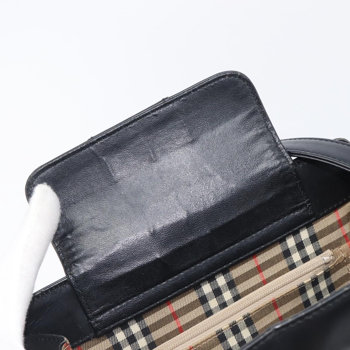 BURBERRY Hand Bag Leather Black Silver Auth ep16391
