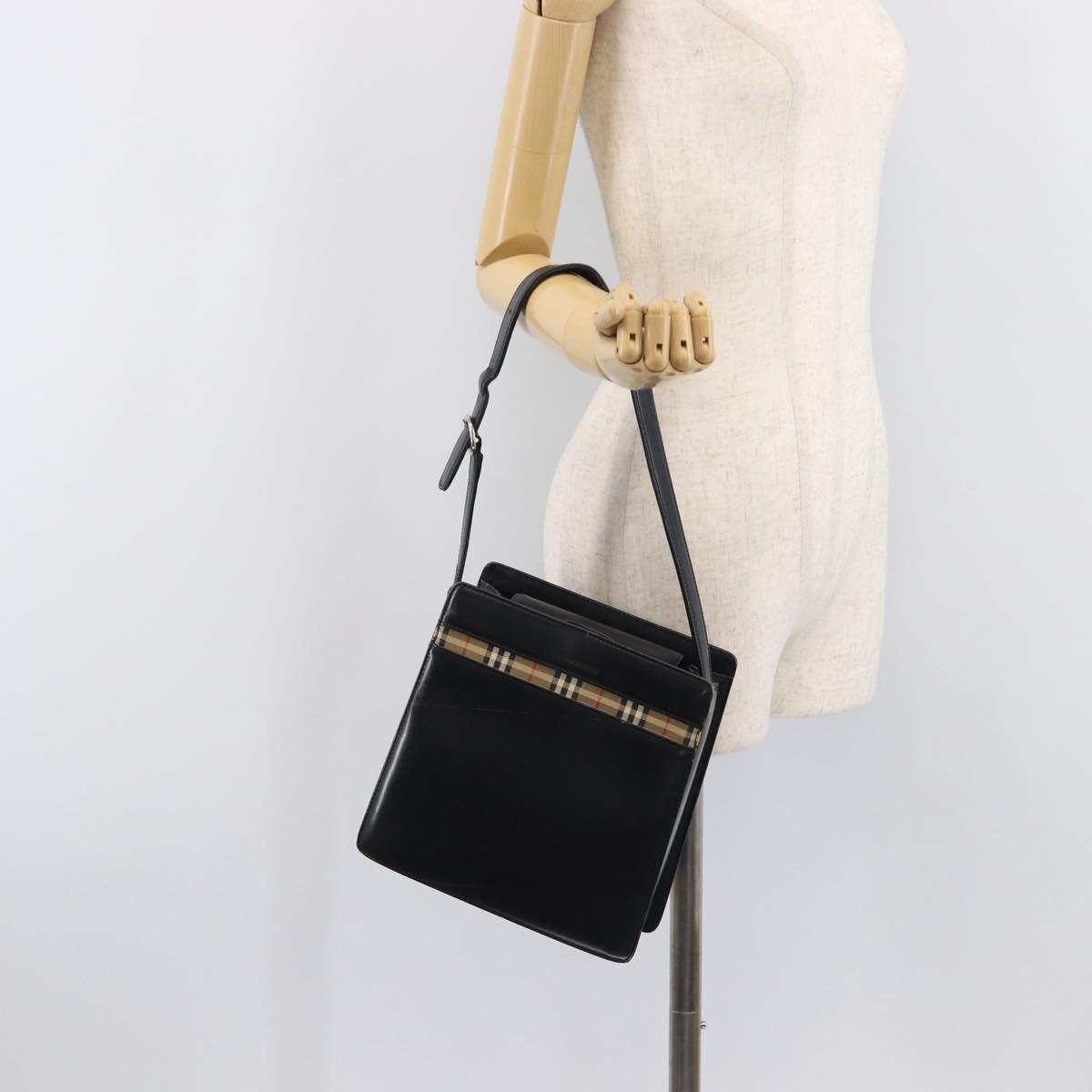 BURBERRY Hand Bag Leather Black Silver Auth ep16391