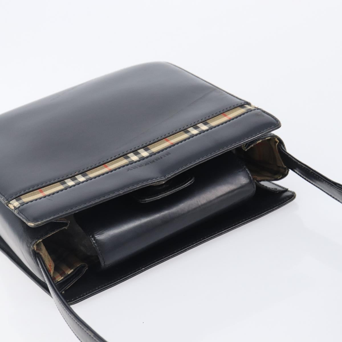 BURBERRY Hand Bag Leather Black Silver Auth ep16391