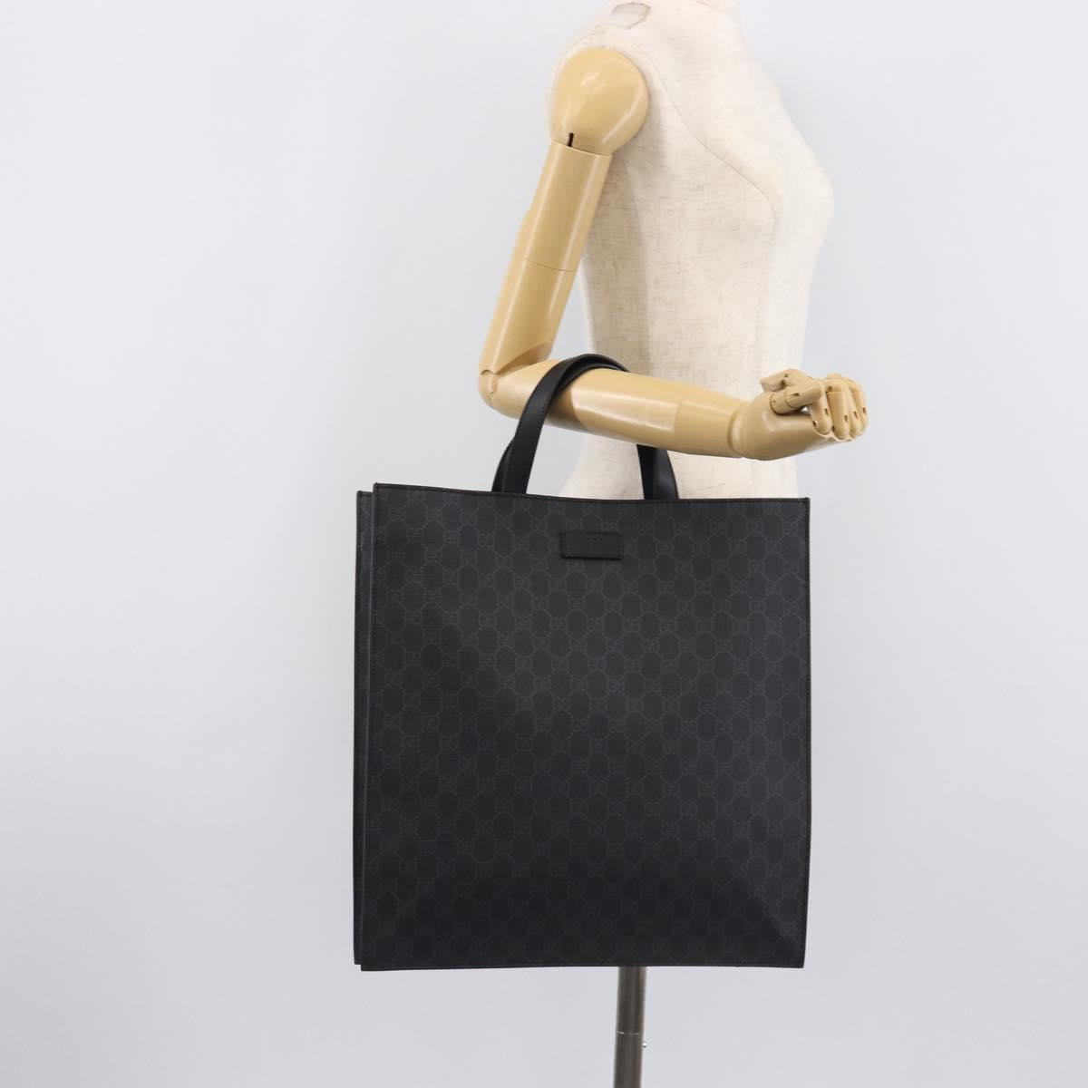 GUCCI GG Supreme Tote Bag PVC Black Silver 495559 Auth ep16393V