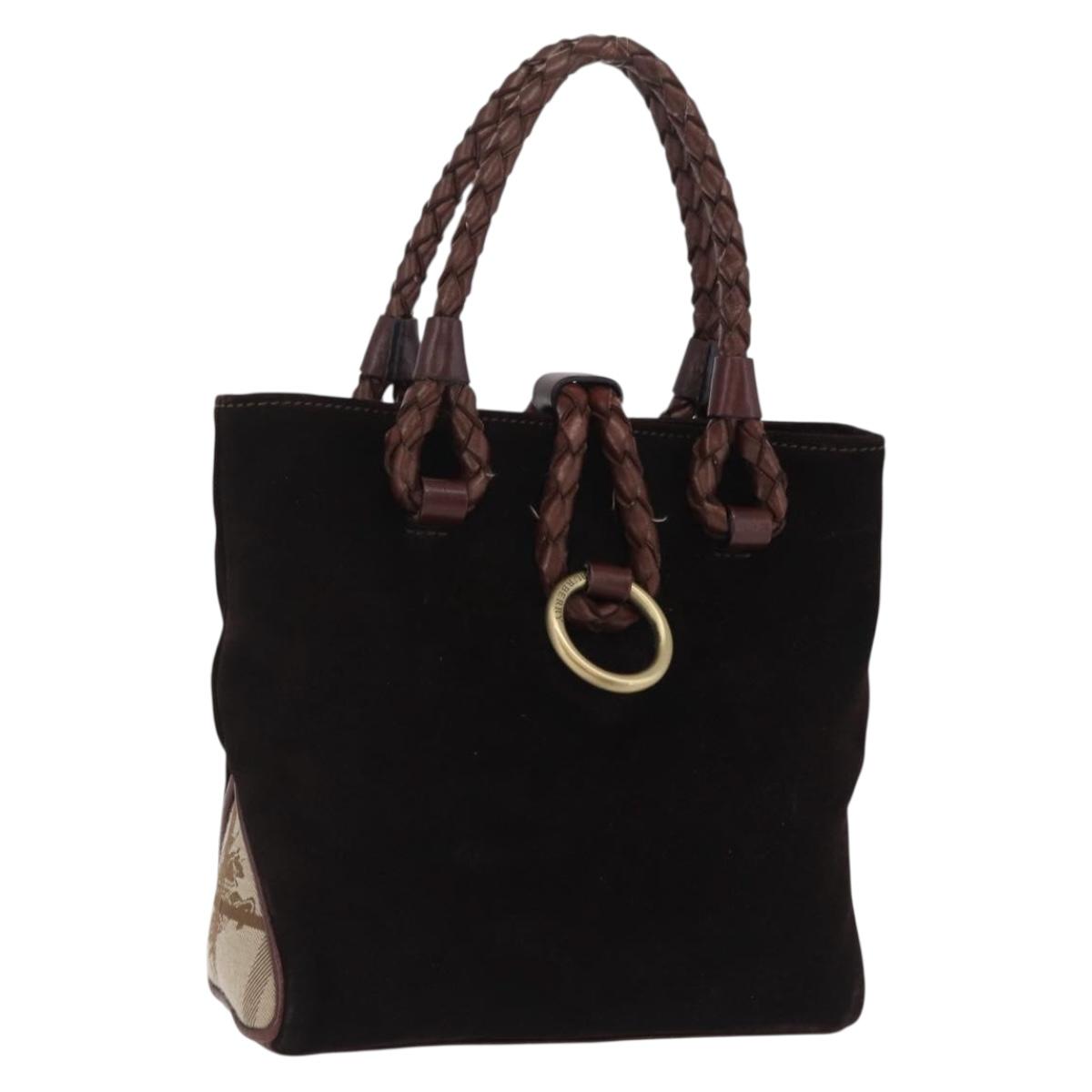 BURBERRY Hand Bag Suede Dark Brown Gold Auth ep16404
