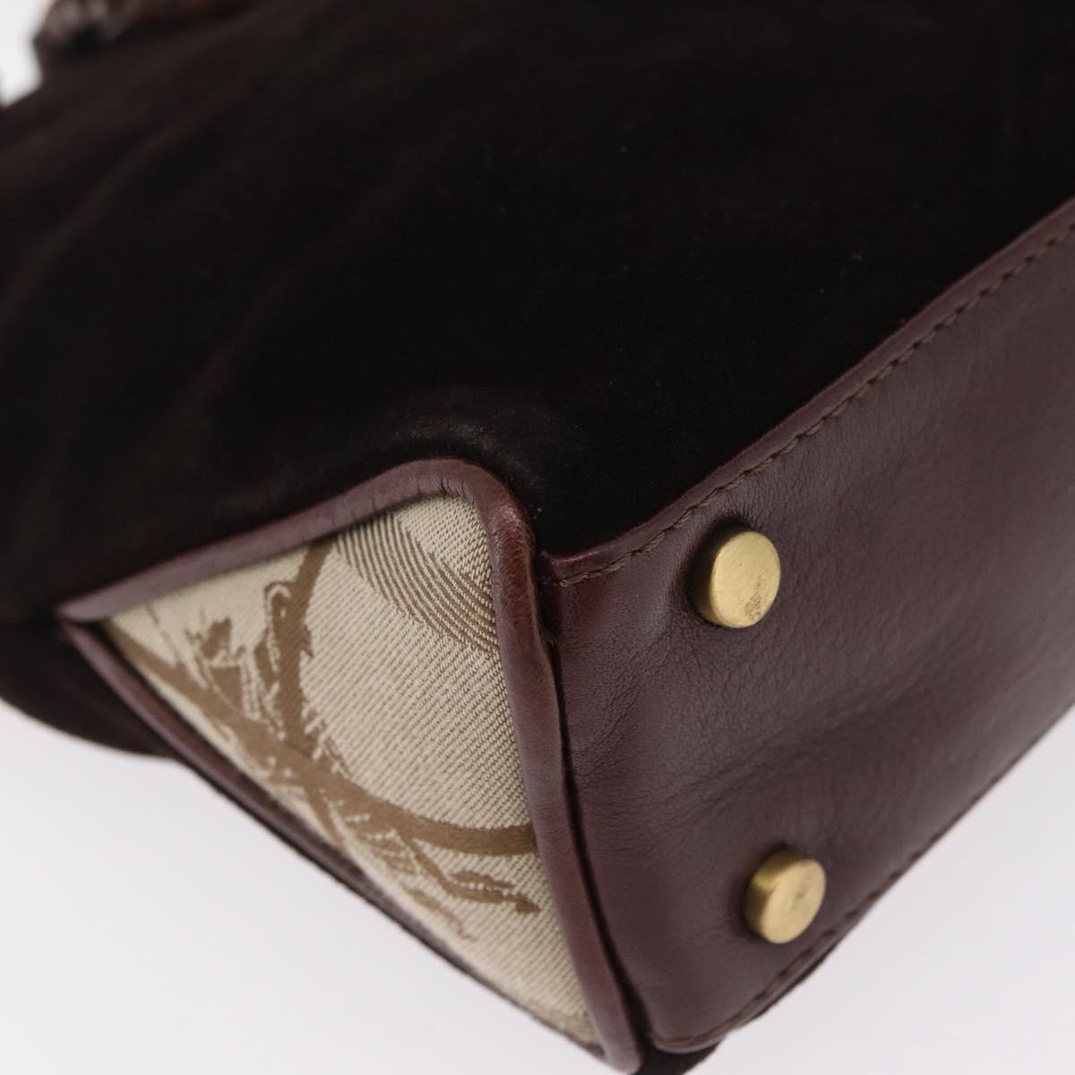 BURBERRY Hand Bag Suede Dark Brown Gold Auth ep16404