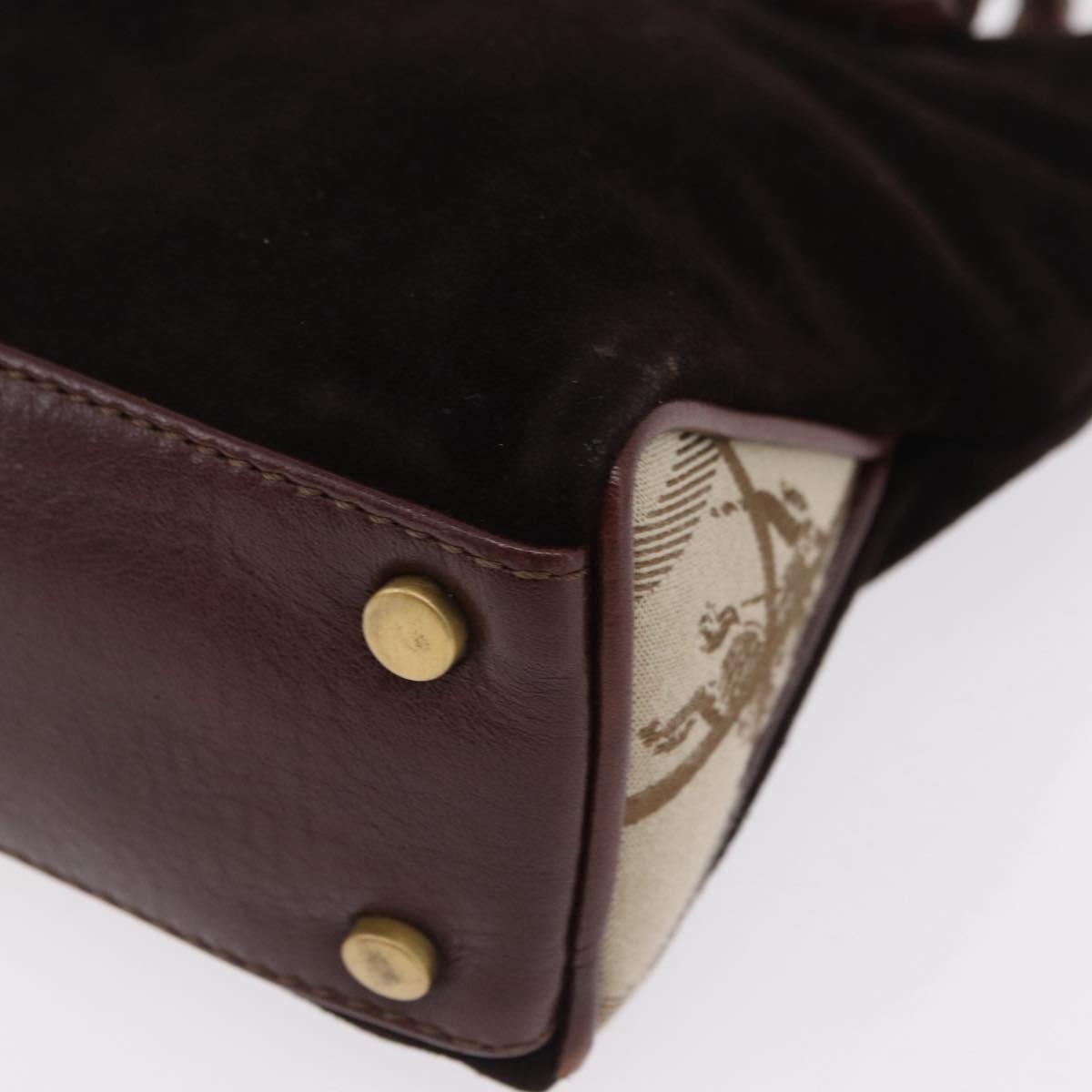 BURBERRY Hand Bag Suede Dark Brown Gold Auth ep16404