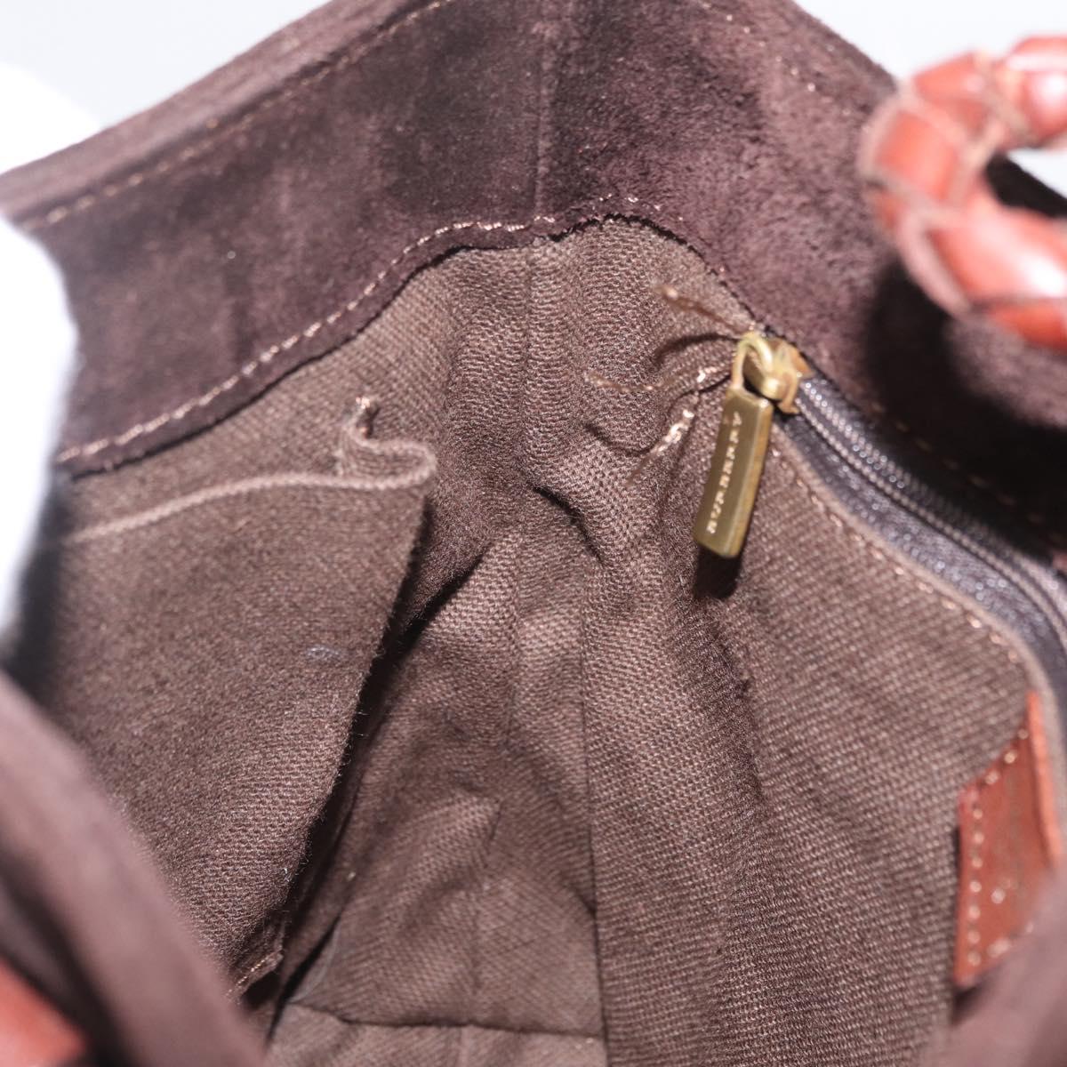 BURBERRY Hand Bag Suede Dark Brown Gold Auth ep16404