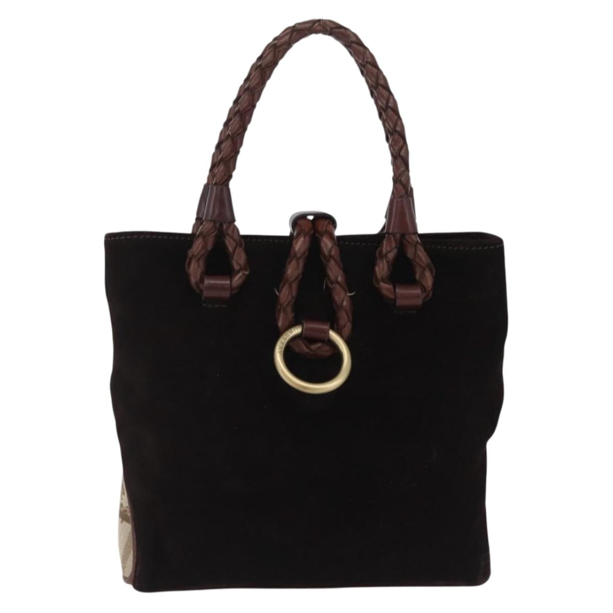 BURBERRY Hand Bag Suede Dark Brown Gold Auth ep16404