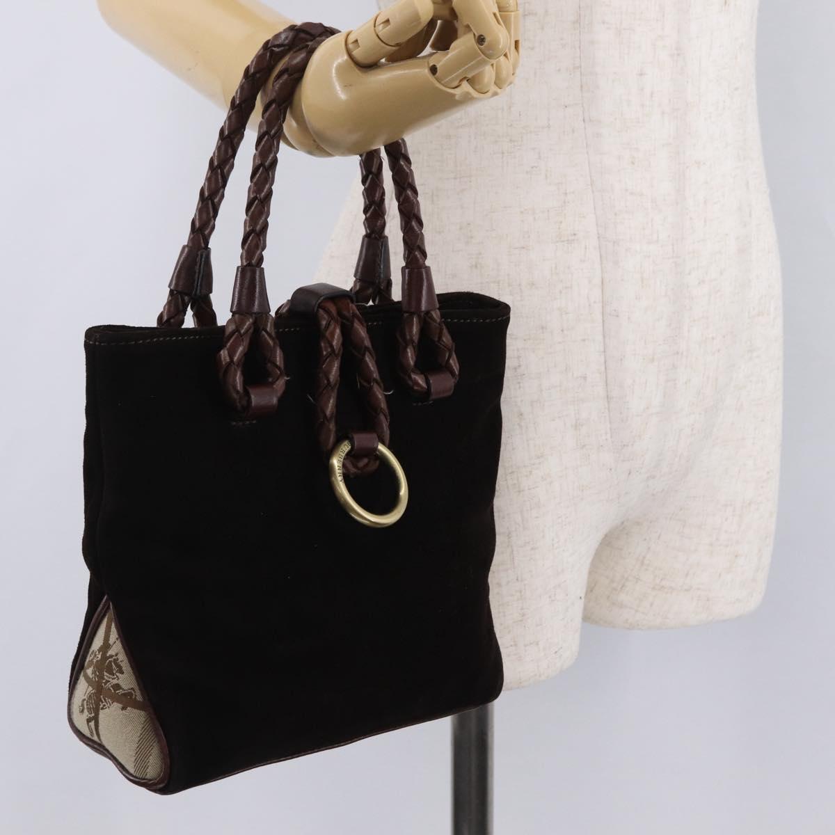 BURBERRY Hand Bag Suede Dark Brown Gold Auth ep16404