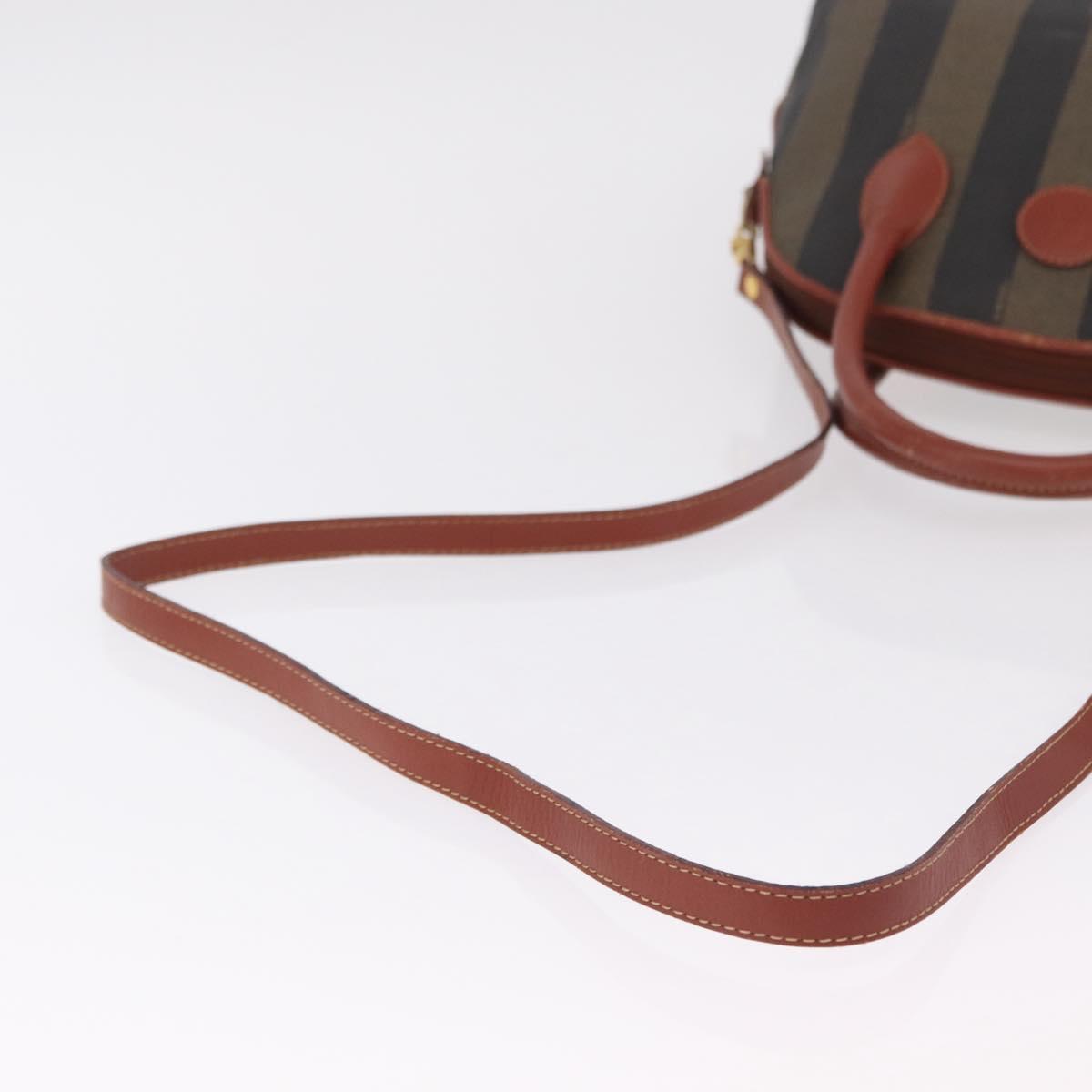 FENDI Pecan Canvas Hand Bag PVC 2way Black Brown Auth ep16407